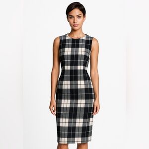 MaxMara Women's Wool Plaid Fall Winter Midi Sleeveless Professional Dress Sz 14